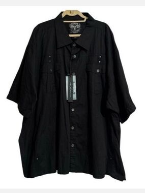 KOMAN Men's 100% Cotton 5X Black Short Sleeve Casual Button Up Studded Pockets